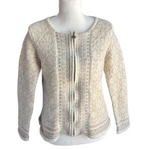 Coldwater Creek cream embellished zip cardigan